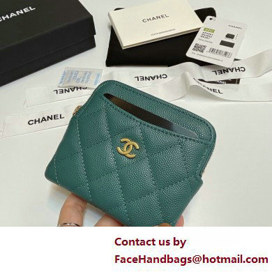 Chanel Grained Calfskin  &  Gold-Tone Metal Zip Coin Purse AP2061 Green 2025